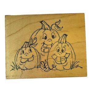 Art Impressions Vintage 1996 3 Halloween Pumpkins Smiling I-1267 Rubber Stamp